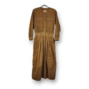 Liz Claiborne Vintage Khaki Corduroy SportDress Shoulder Pads Dress Size 8
